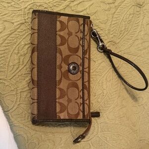 Coach Tan and Brown Signature Key & Card Holder